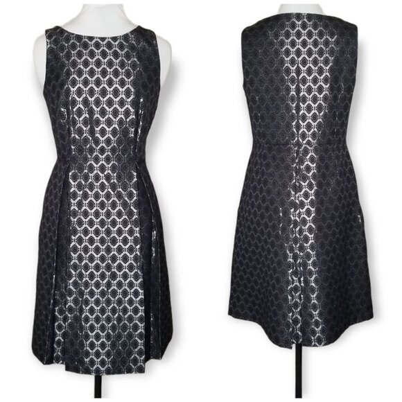 Sleeveless Knee Length Dress Metallic Gunmetal Black Damask Print Whimsy Goth - Picture 1 of 10